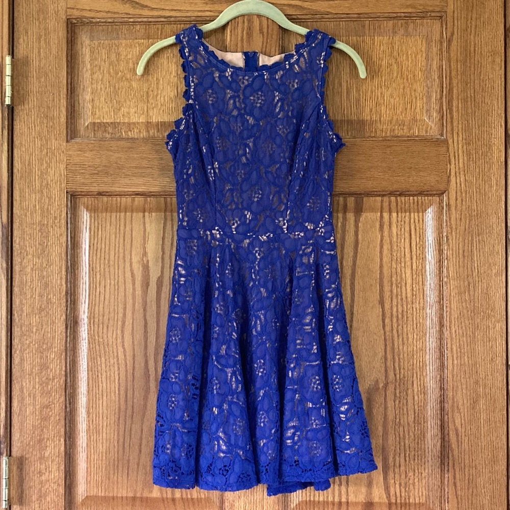 5/$15 City Studio Blue Floral Lace Dress w/ Nude Lining 3